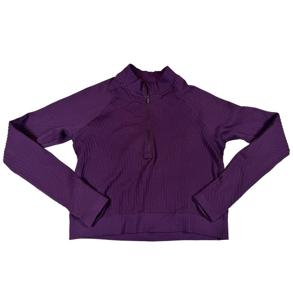 Lululemon Rest‎ Less Half Zip Pullover Purple Ribbed Thumbhole Top Women Sz 8